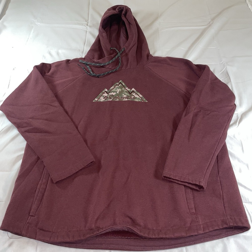 Columbia Women Maroon Hoodie Camo Mountain Logo Pullover‎ XL0878 Large